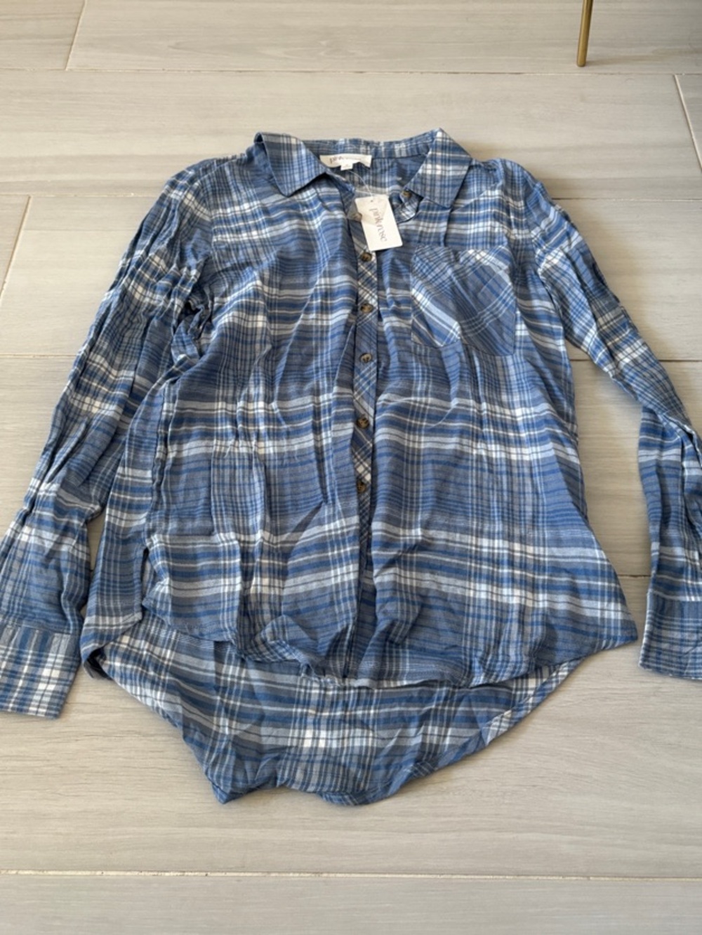 Pink Rose Blue Plaid Button-Down Shirt